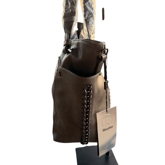 New Realer Gray Large Capacity Shoulder Bag/Tote Studded Details - Picture 8 of 16